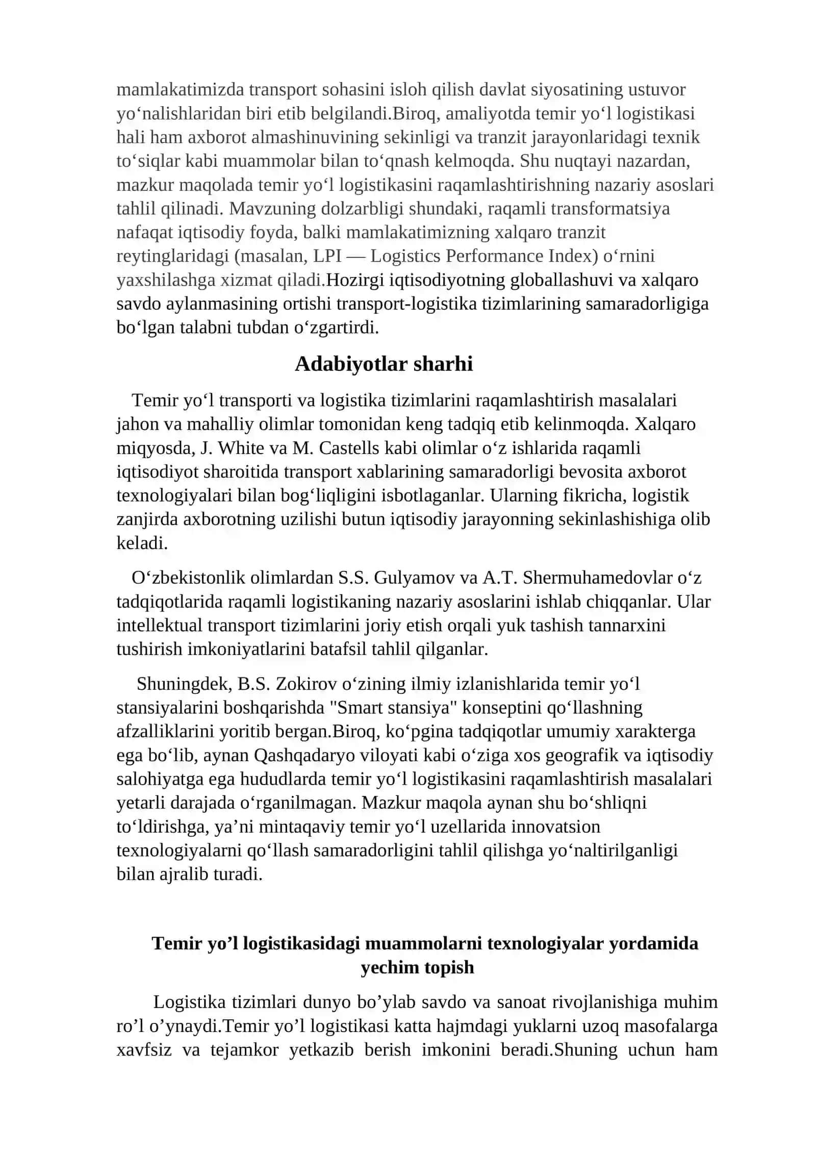 O'ZBEKISTON TEMIR YO’LLARIDA YUK TASHISH SAMARADORLIGINI OSHIRISHDA RAQAMLI TEXNOLOGIYALARNING RO’LI 2