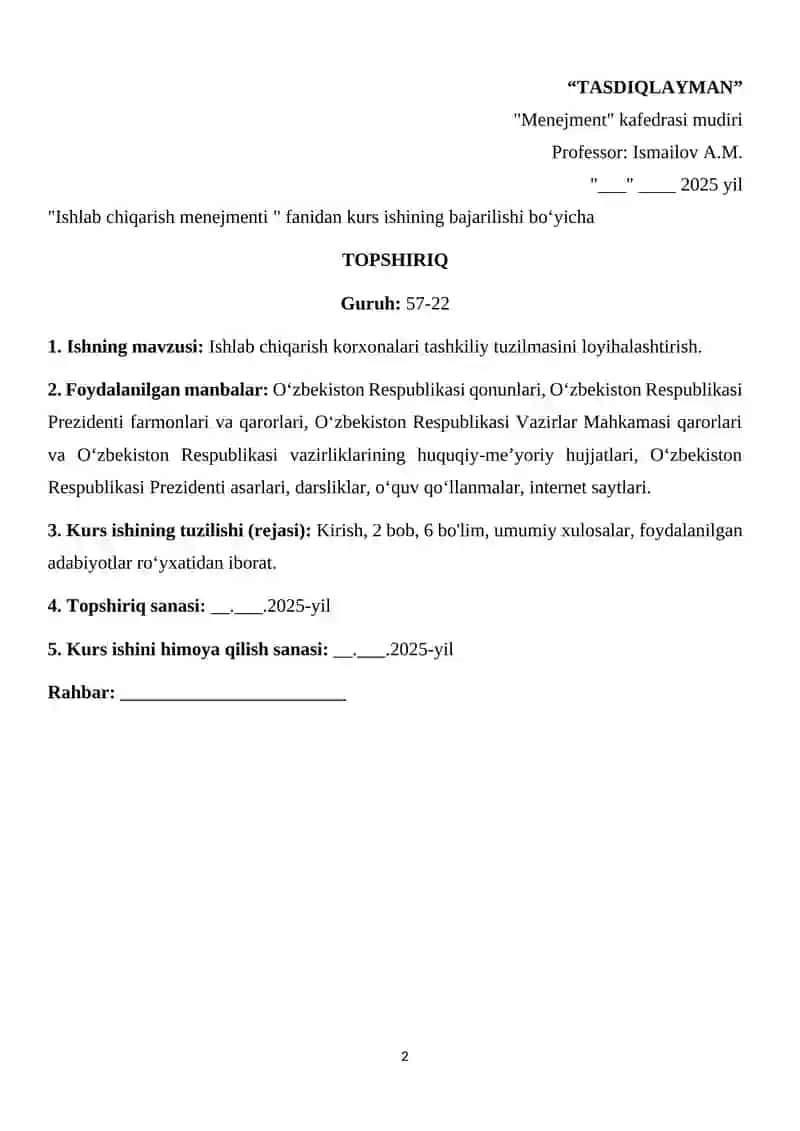 Ishlab chiqarish loyihalarida vaqtni boshqarish metodlari "Murat bilding" (MChJ misolida) 2