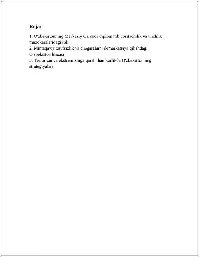 O'ZBEKISTONNING MARKAZIY OSIYODA TINCHLIK VA BARQARORLIKNI TA'MINLASHDAGI O'RNI 2
