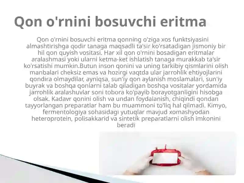 Qon o’rnini bosuvchi suyuqliklarva ularning tasnifiGemotransfuziya 2