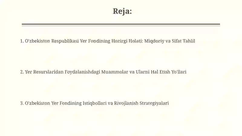 O'zbekiston Respublikasi Yer Fondining Miqdor va Sifat Holati 2