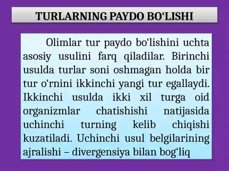 TURLARNING PAYDO BO‘LISHI 2