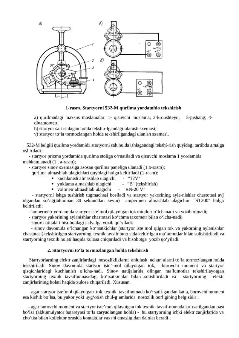 Avtomobil startyorlarining turlari, tuzilishi va ishlash prinsiplarini o’rganish 2