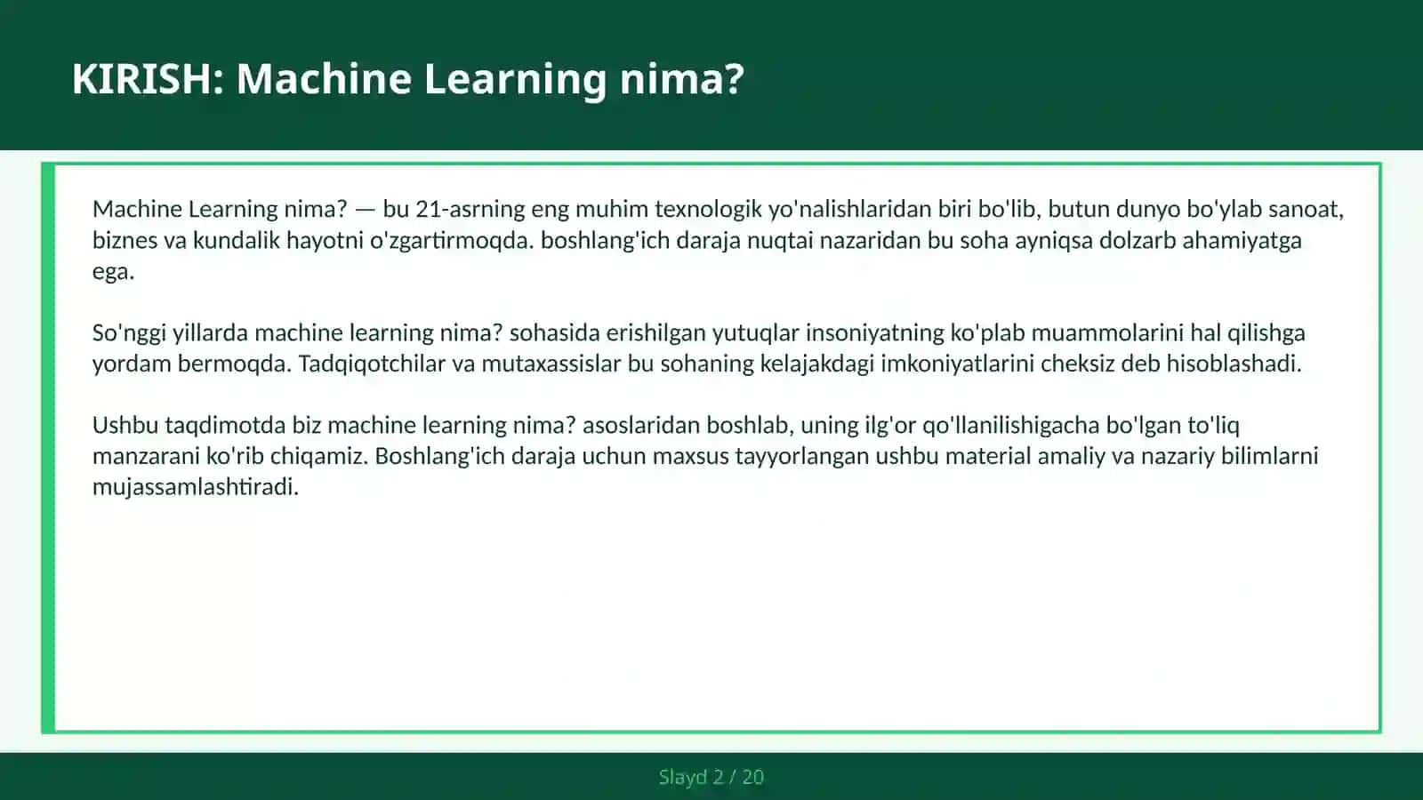 MACHINE LEARNING NIMA? 2