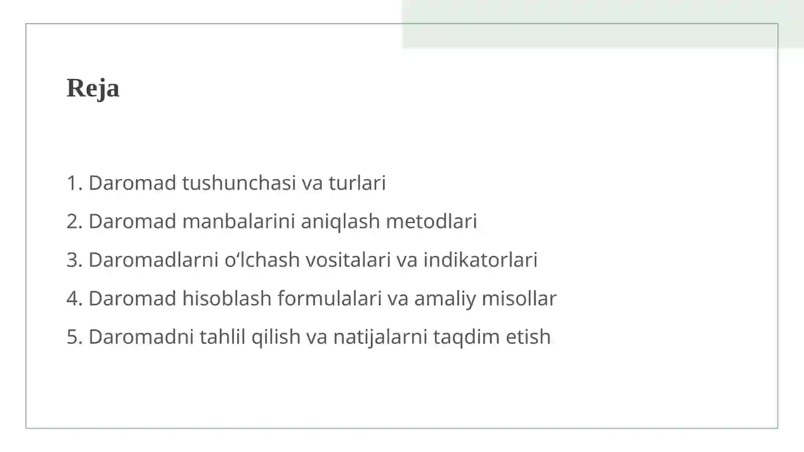 Daromadlarni oʻlchash va hisoblash 2