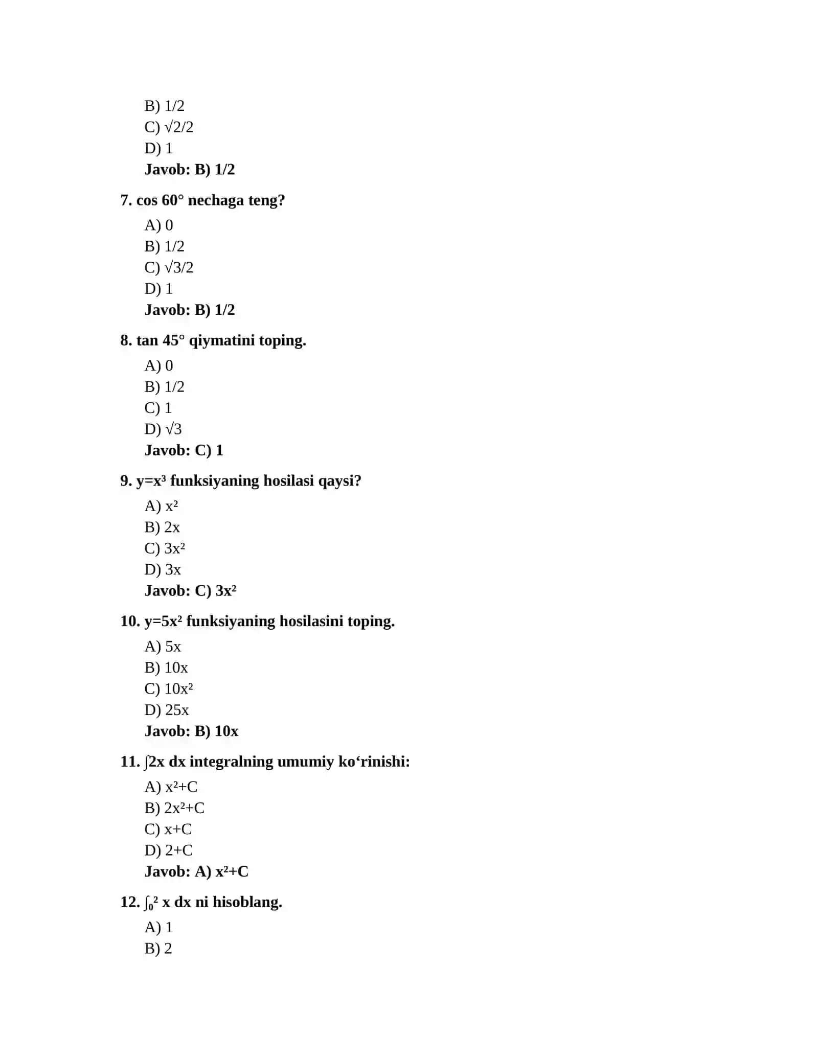 11-sinf bo'yicha matematika attatsatsiya testlari 2
