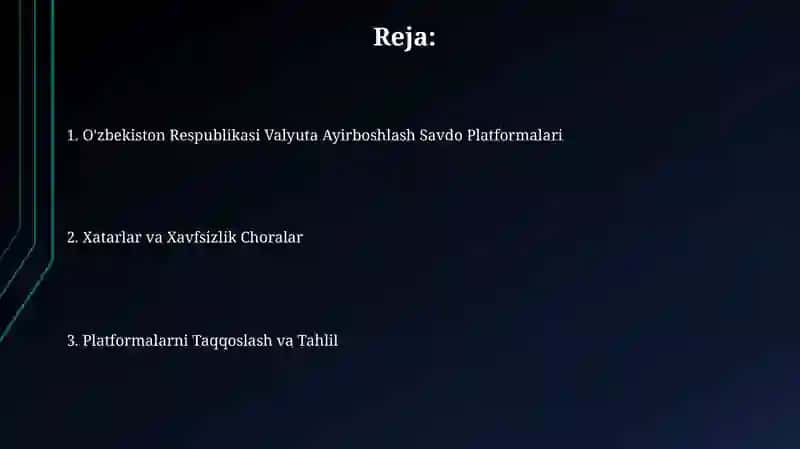 O'zbekiston Respublikasi Valyuta Ayirboshlash Savdo Platformalari 2