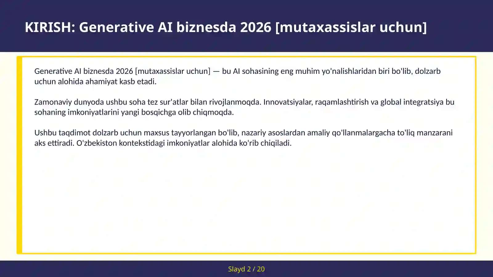 Generative AI biznesda 2026 [MUTAXASSISLAR UCHUN] 2