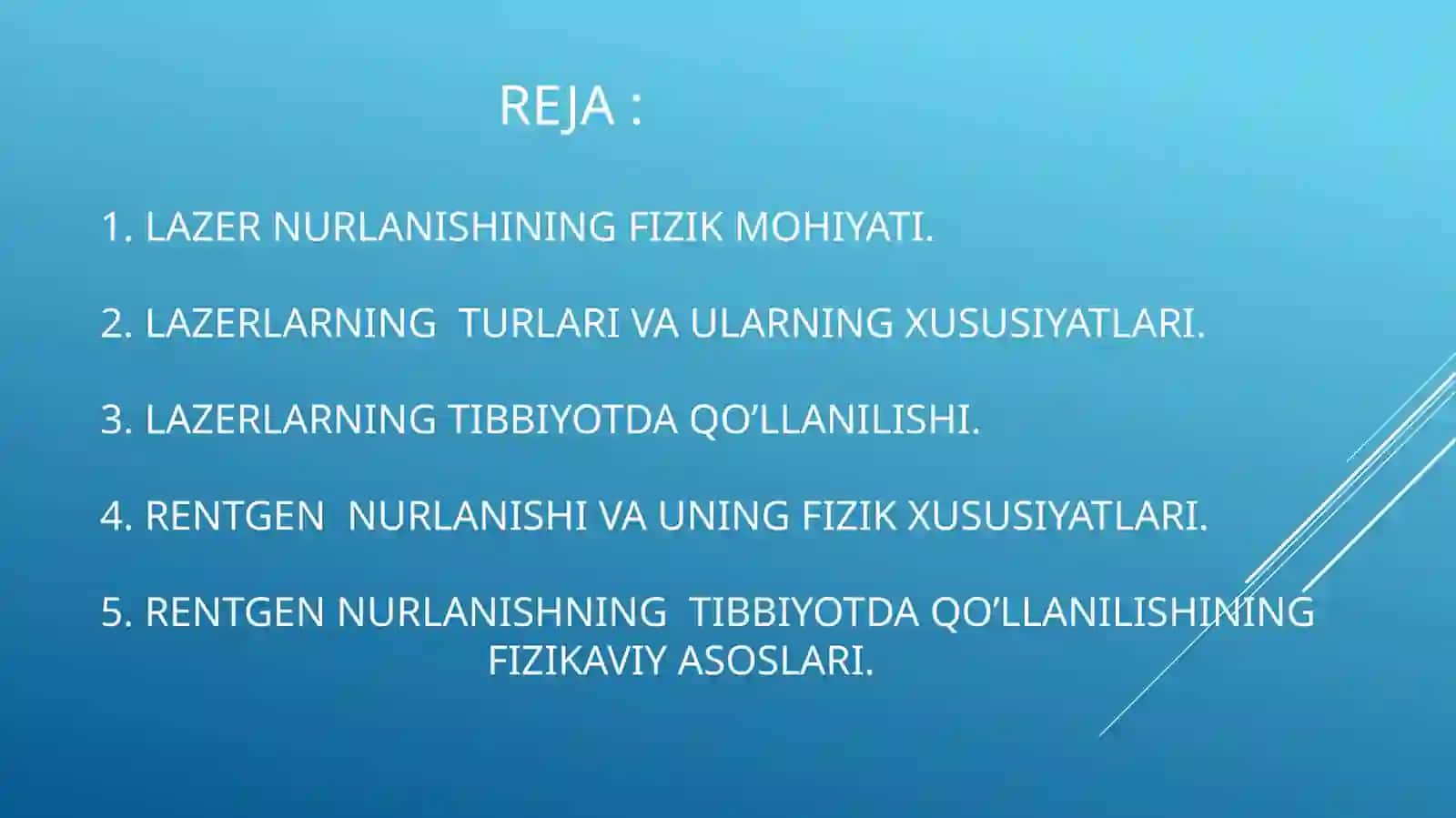 Lazer nurlari va tibbiyotda qoʻllanilishi 2