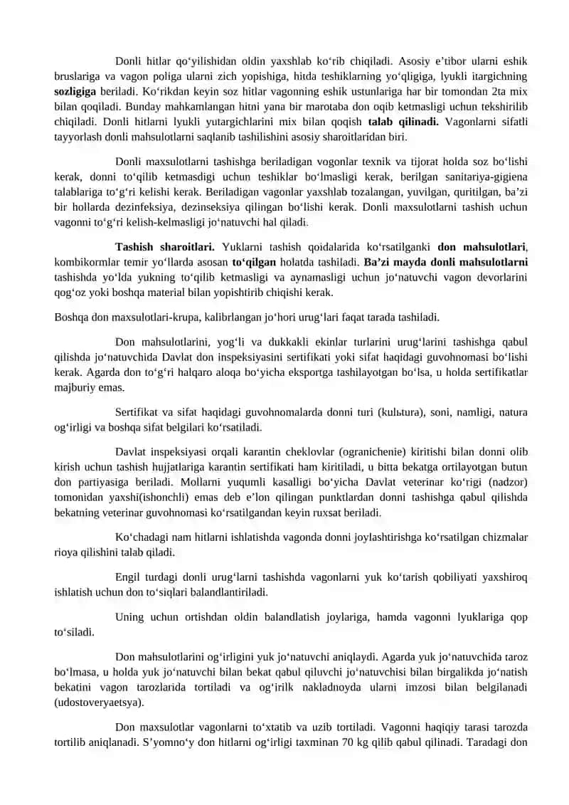 Don mahsulotlarini tashish 2
