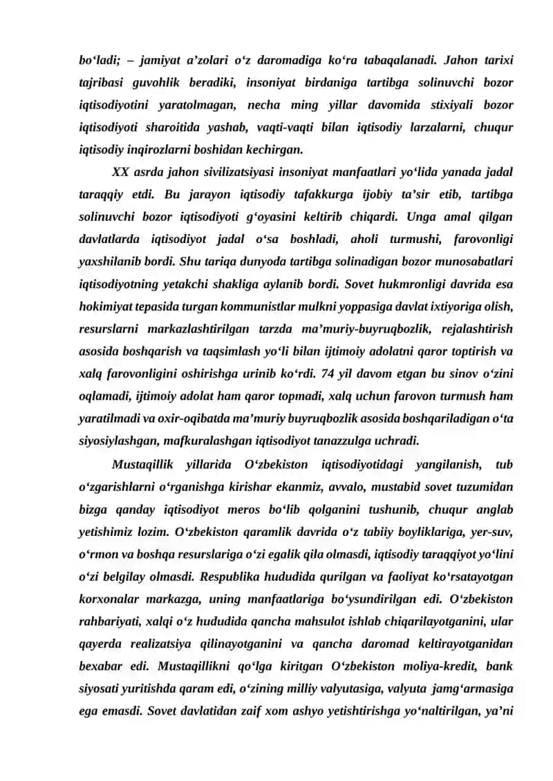 IQTISODIY ISLOHOTLAR, XUSUSIY MULKCHILIKNING SHAKLLANISHI. O‘ZBEKISTONDA BOZOR MUNOSABATLARINING RIVOJLANISHI. 2
