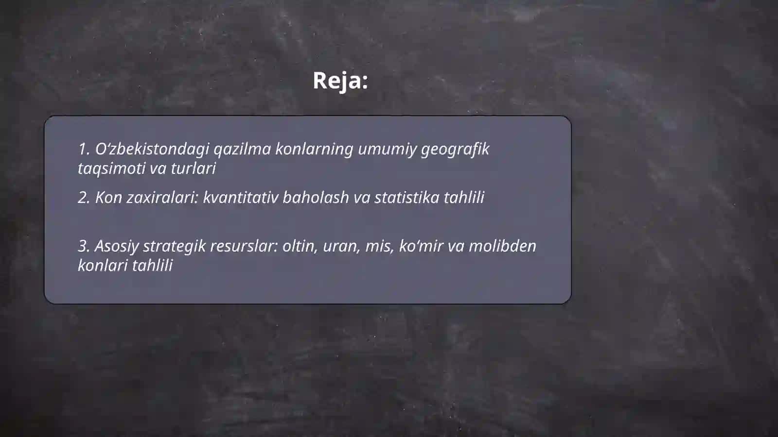 Oʻzbekistondagi qazilma konlar haqida maʼlumotlarni sharhlash 2