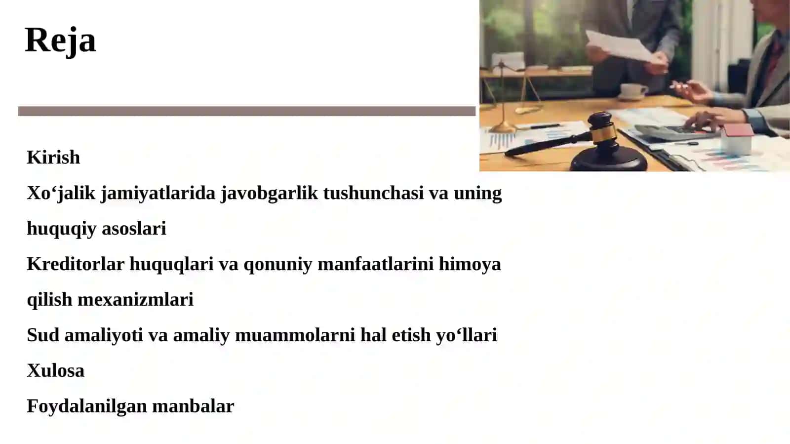 Xo‘jalik jamiyatlarida javobgarlikni huquqiy tartibga solish. Kreditorlar huquqlari va qonuniy manfaatlarini himoya qilish 2