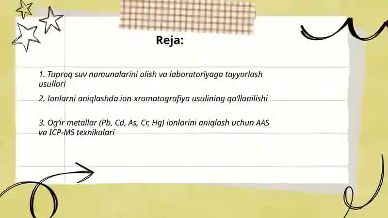 Tuproq suvining ifloslanishidan ionli birikmani aniqlash, ulardan tozalash g'oyasini ishlab chiqish 2