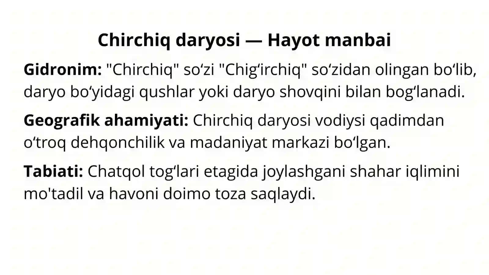 Chirchiq daryosi — Hayot manbai 2