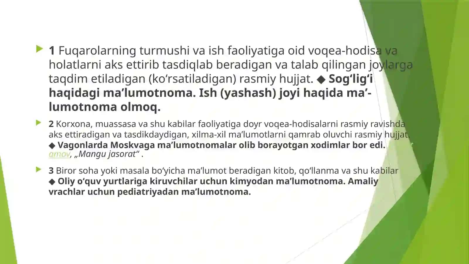 Ma’lumotnoma va dalolatnoma  matnlarida aniqlik va  ixchamlik 2