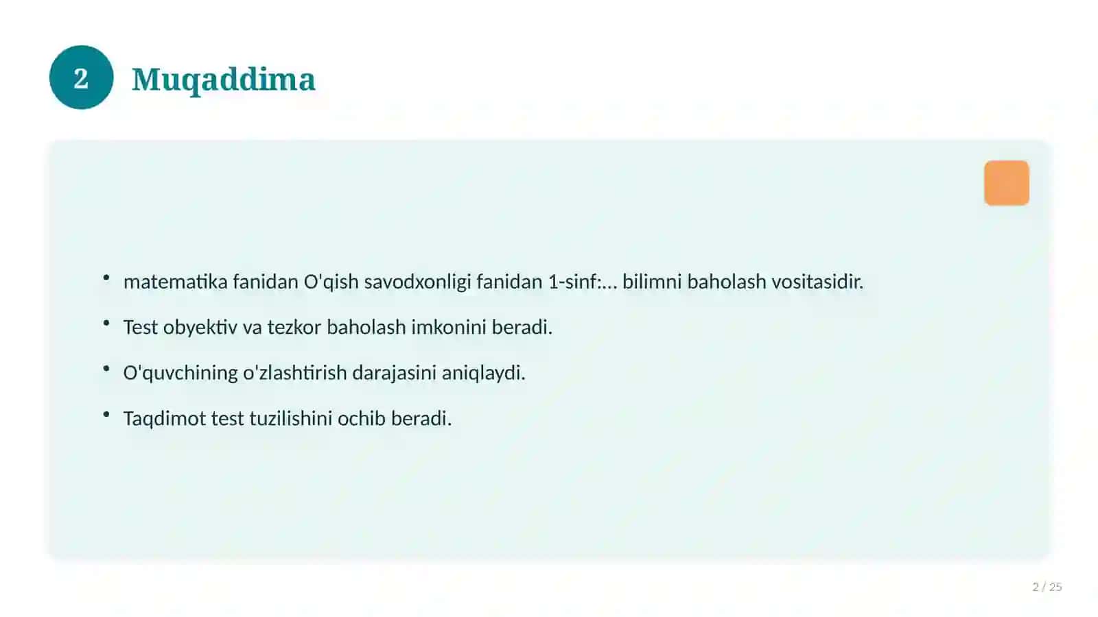 O'qish savodxonligi fanidan 1-sinf: mavzulashtirilgan nazorat ishi va tahlil 2