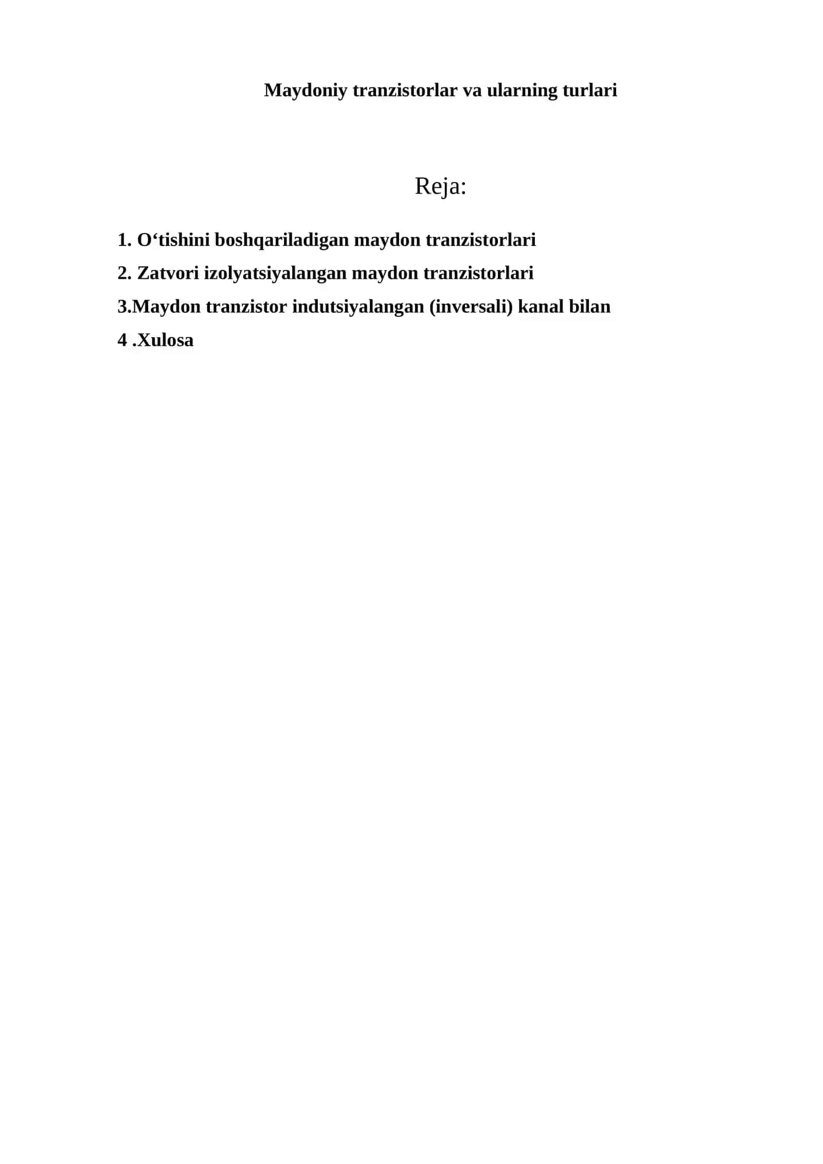 Maydoniy tranzistorlar va ularning turlari 2