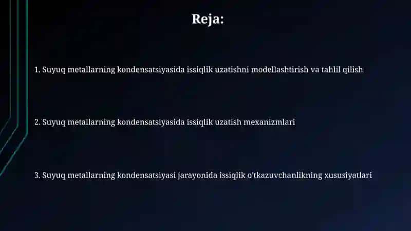 Suyuq metallarning kondensatsiyasida issiqlik almashishi 2