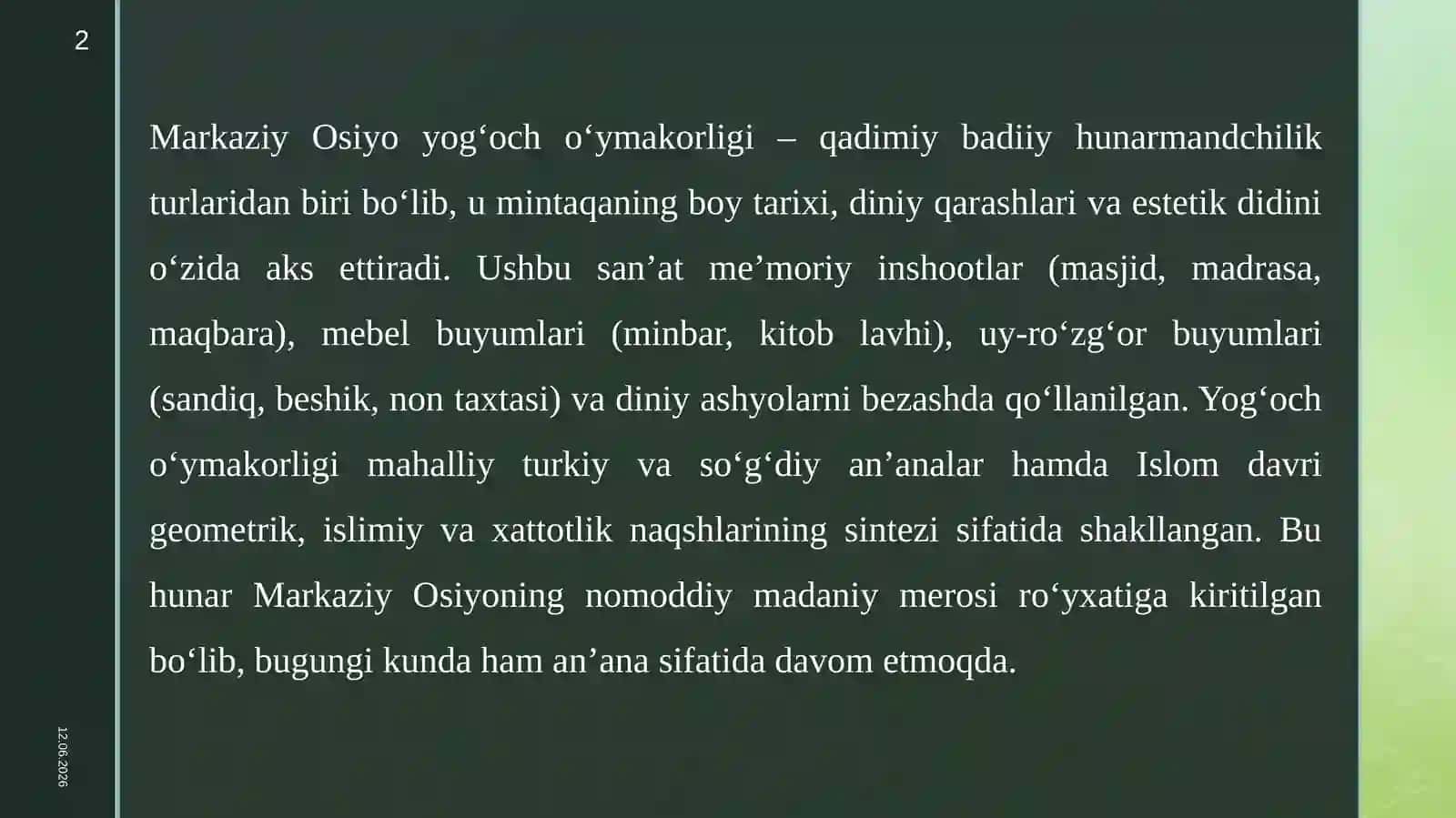 Markaziy Osiyo yog‘och o‘ymakorligi 2