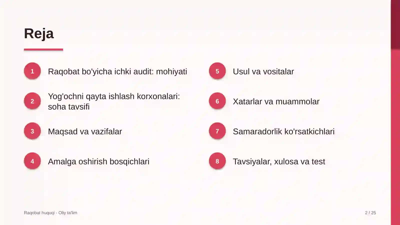 yog'ochni qayta ishlash korxonalarida raqobat bo'yicha ichki auditni o'tkazish 5532 2