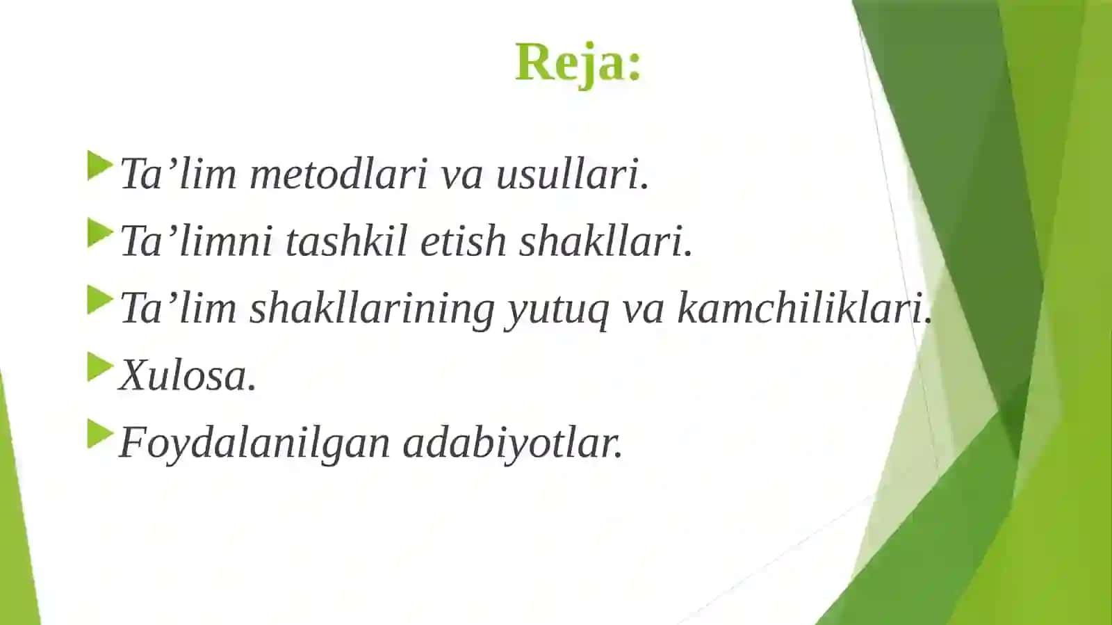 Ta’lim Metodlari va Tashkili 2