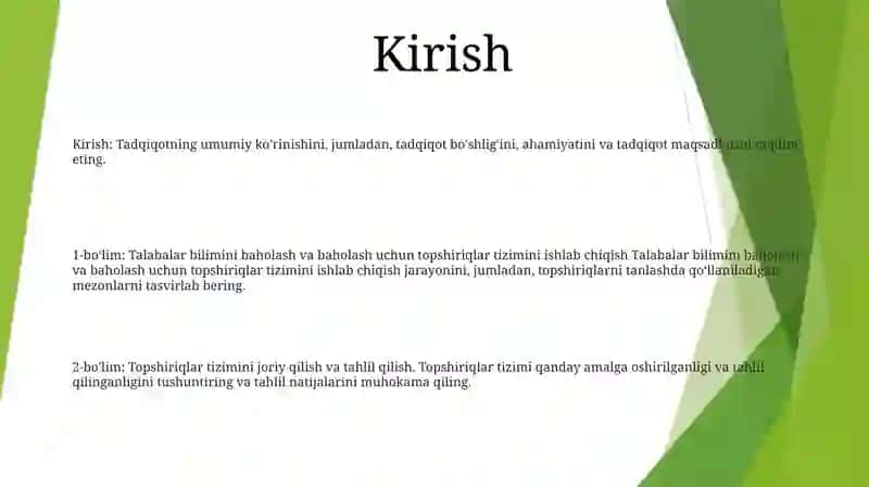 Muayyan Mavzular Asosida OʻQuvchilar Bilimini Nazorat Qilish Va Baholash Uchun Topshiriqlar Tizimini Ishlab Chiqish 2