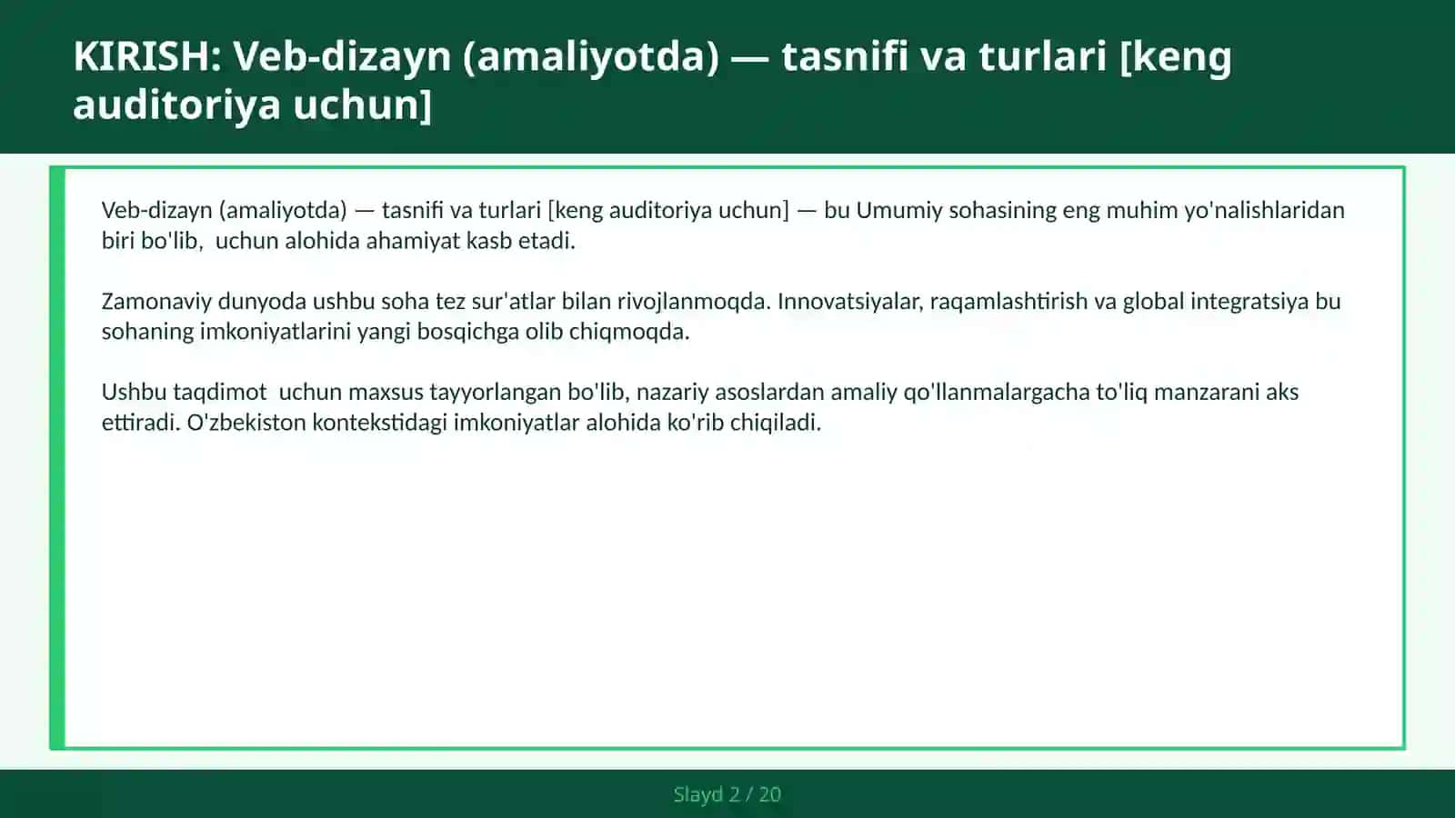 VEB-DIZAYN (AMALIYOTDA) — TASNIFI VA TURLARI [KENG AUDITORIYA UCHUN] 2