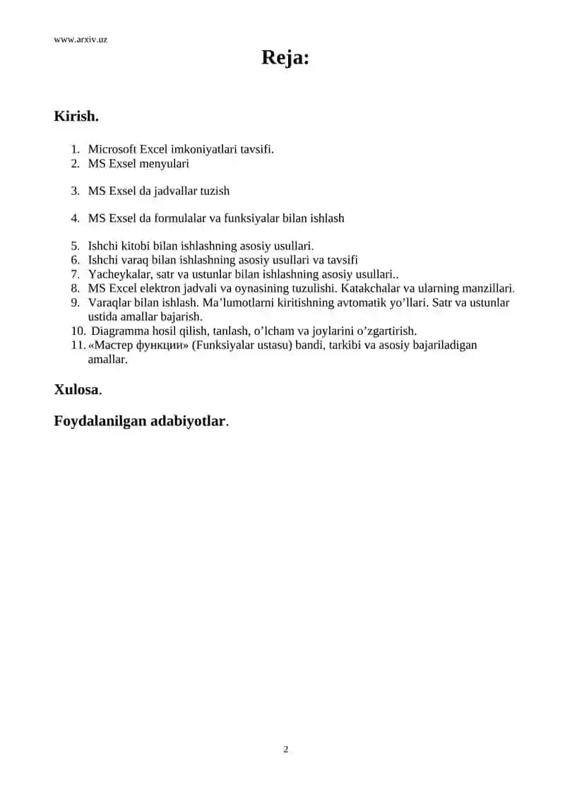 MS Excel dasturi 2
