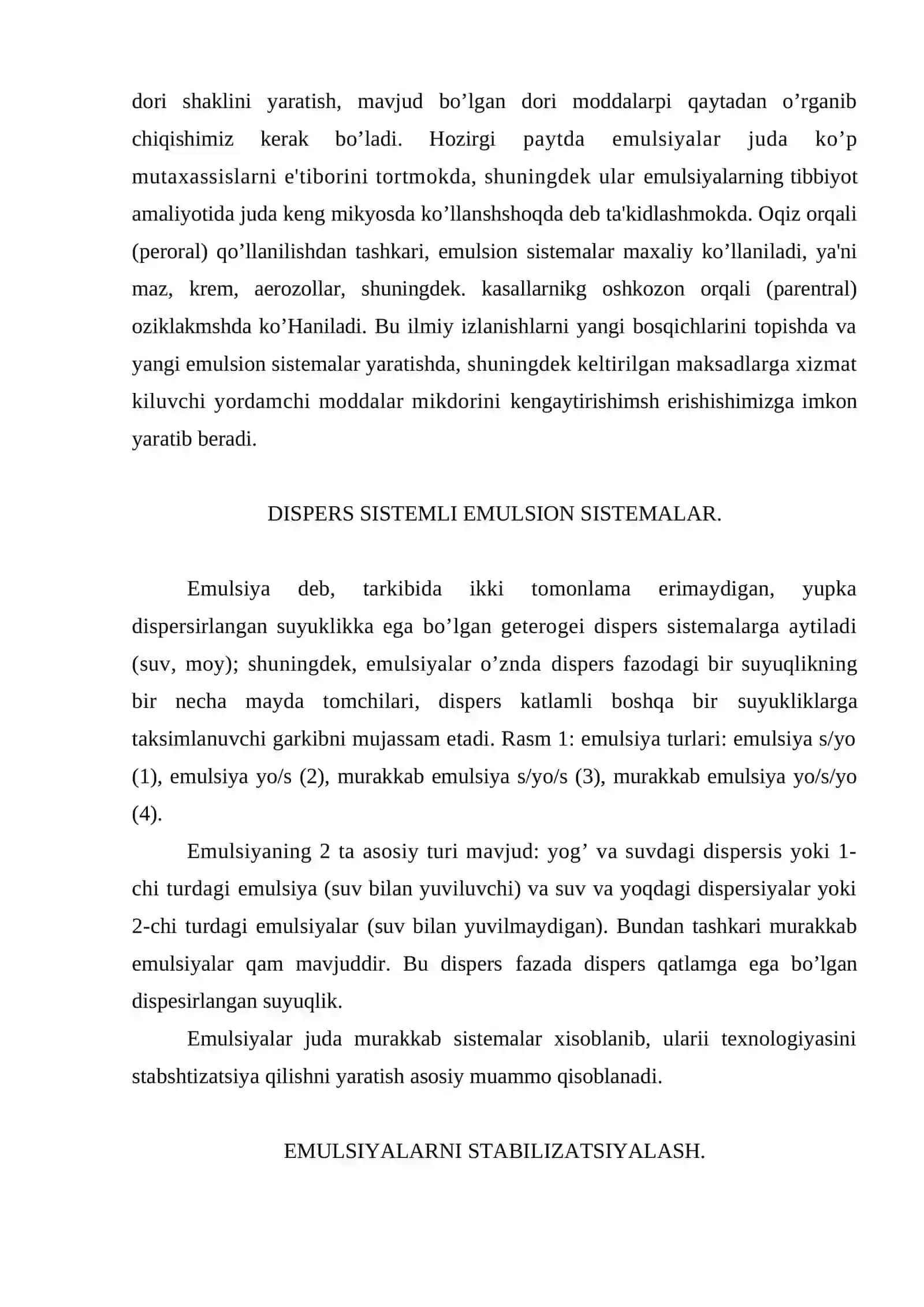 Emulsiyalar tuzilishi va turg'unlashtirilishi 2