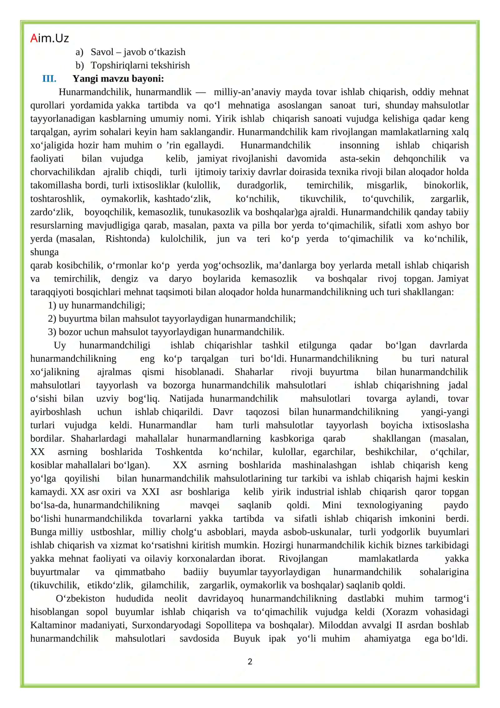 Xаlq hunаrmаndlаri tоmоnidаn ekspоrt vа ichki bоzоr uchun ishlаb chiqаrilаyotgаn mаhsulоtlаr 2