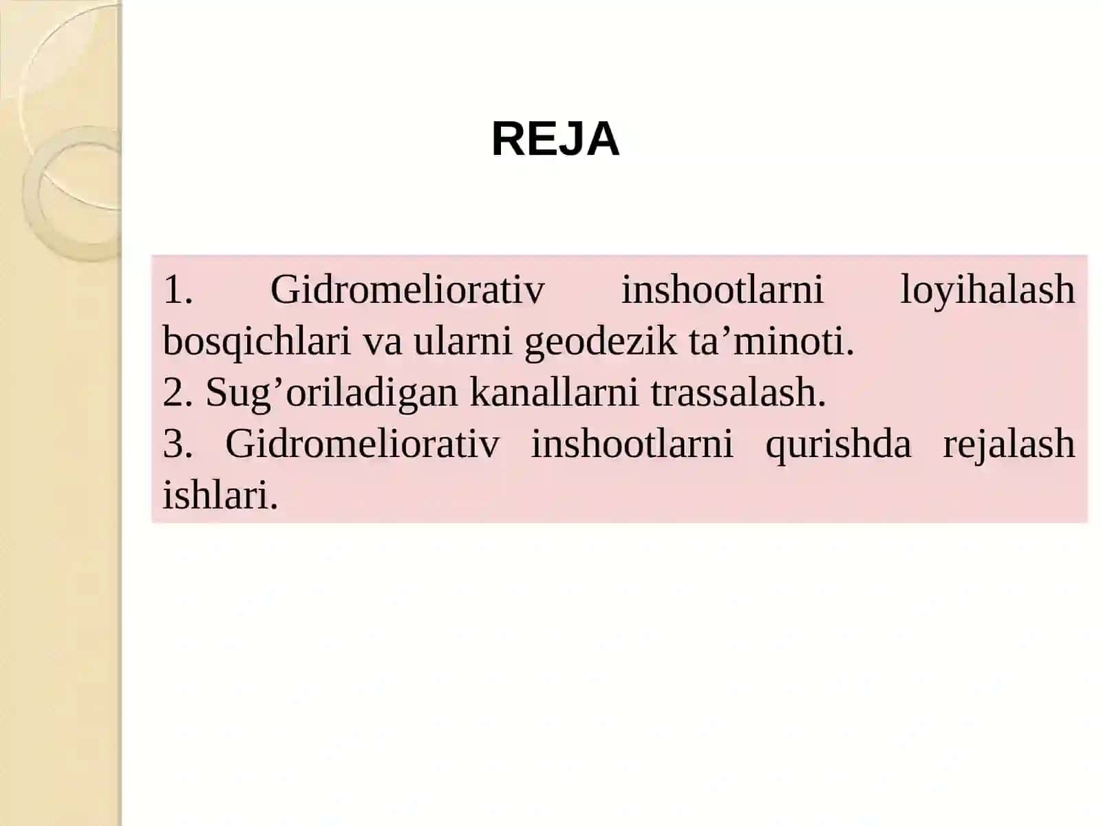 Gidromeliorativ inshootlarni loyihalash va qurishda geodezik ishlar 2