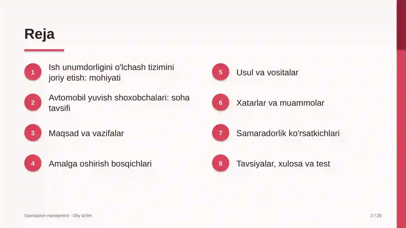 Avtomobil yuvish shoxobchalarida ish unumdorligini o'lchash tizimini joriy etish 2