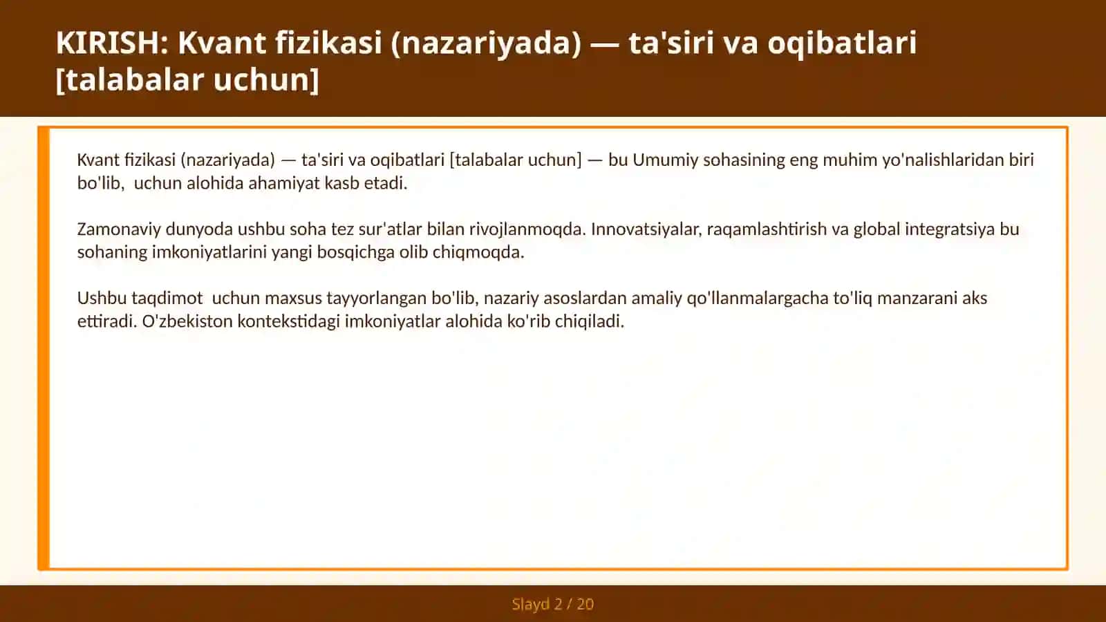 Kvant fizikasi (nazariyada) — ta'siri va oqibatlari [talabalar uchun] 2