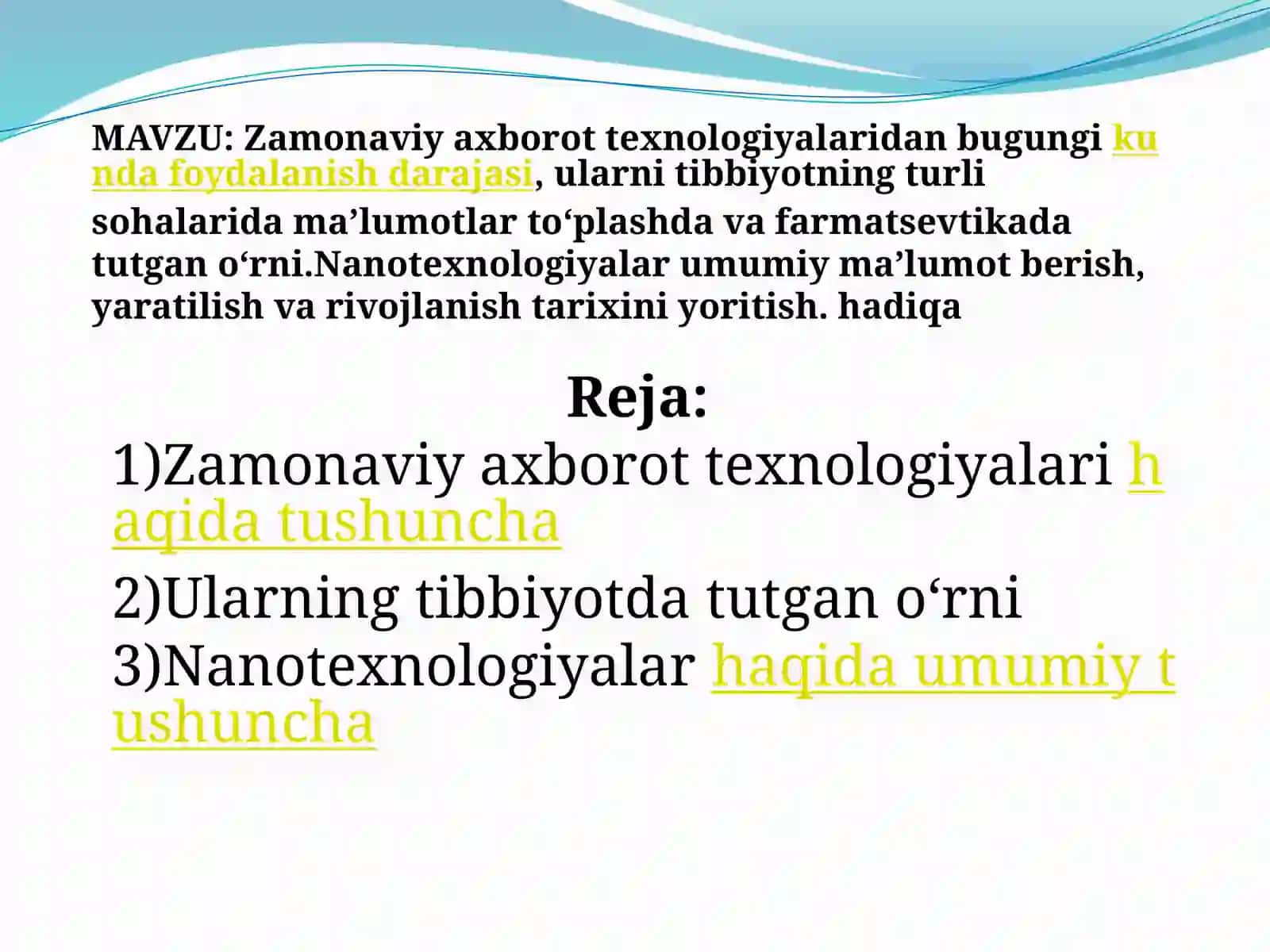 TIBBIYOTDA AXBOROT TEXNOLOGIYALARI 2