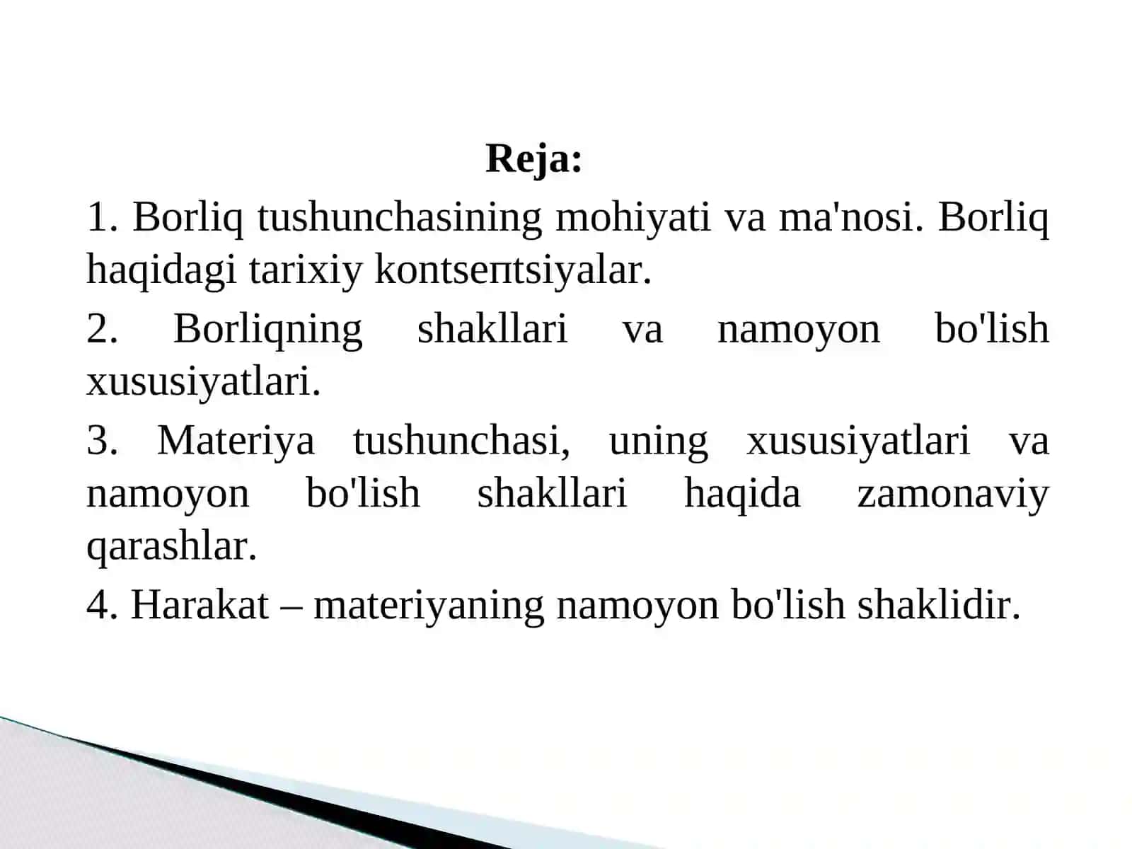 BORLIQ FALSAFASI (ONTOLOGIYA) 2