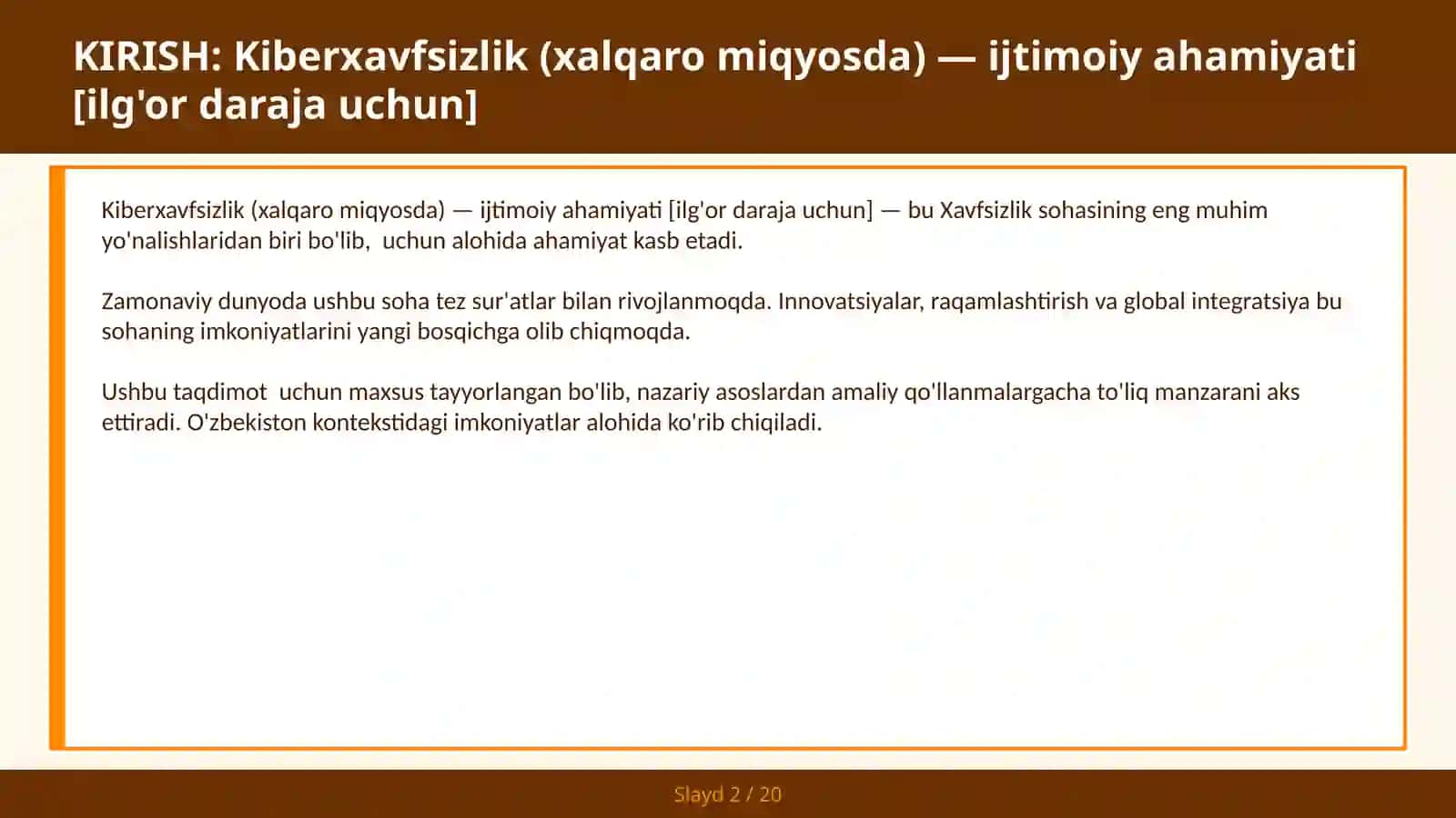 KIBERXAVFSIZLIK (XALQARO MIQYOSDA) — IJTIMOIY AHAMIYATI [ILG'OR DARAJA UCHUN] 2
