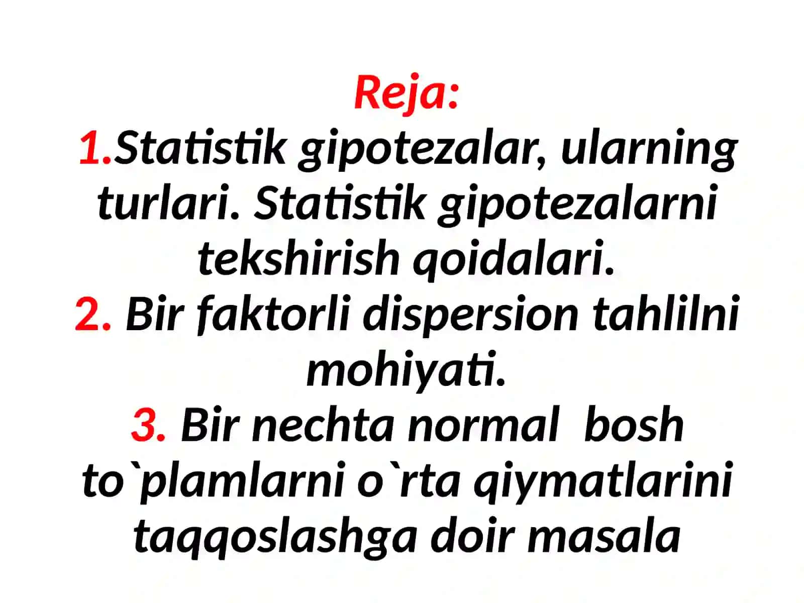 Statistik gipotezalarni tekshirish. Bir faktorli dispersion tahlil usuli va uni tatbiqlari 2