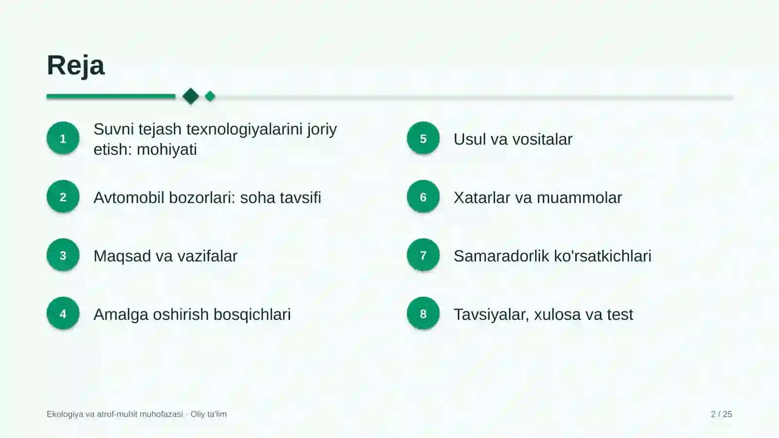 Avtomobil bozorlarida suvni tejash texnologiyalarini joriy etish 2