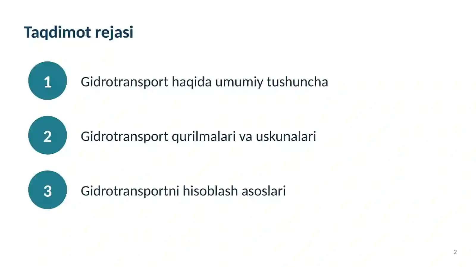 GIDROTRANSPORT QURILMALARI, USKUNALARI VA ULARNI HISOBLASH ASOSLARI 2