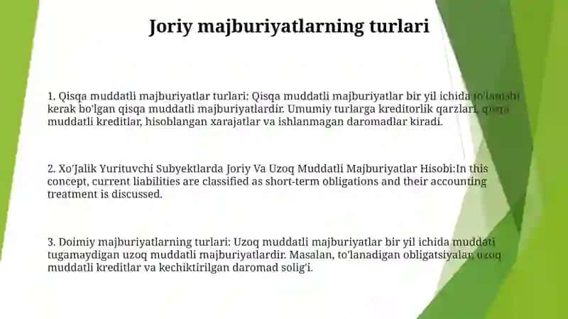 Xo'Jalik Yurituvchi Subyektlarda Joriy Va Uzoq Muddatli Majburiyatlar Hisobi 2
