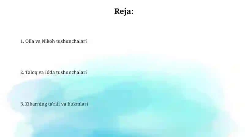 Islom huquqshunosligida oila nikoh taloq idda zihor tushunchalarini tariflash 2