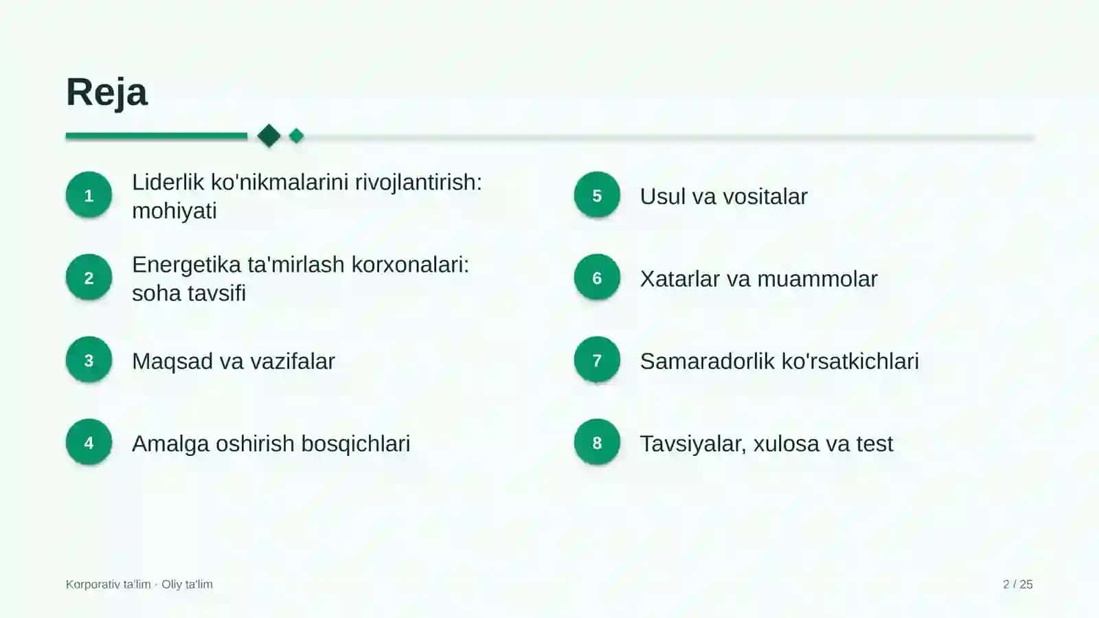 Energetika ta'mirlash korxonalarida liderlik ko'nikmalarini rivojlantirish 2