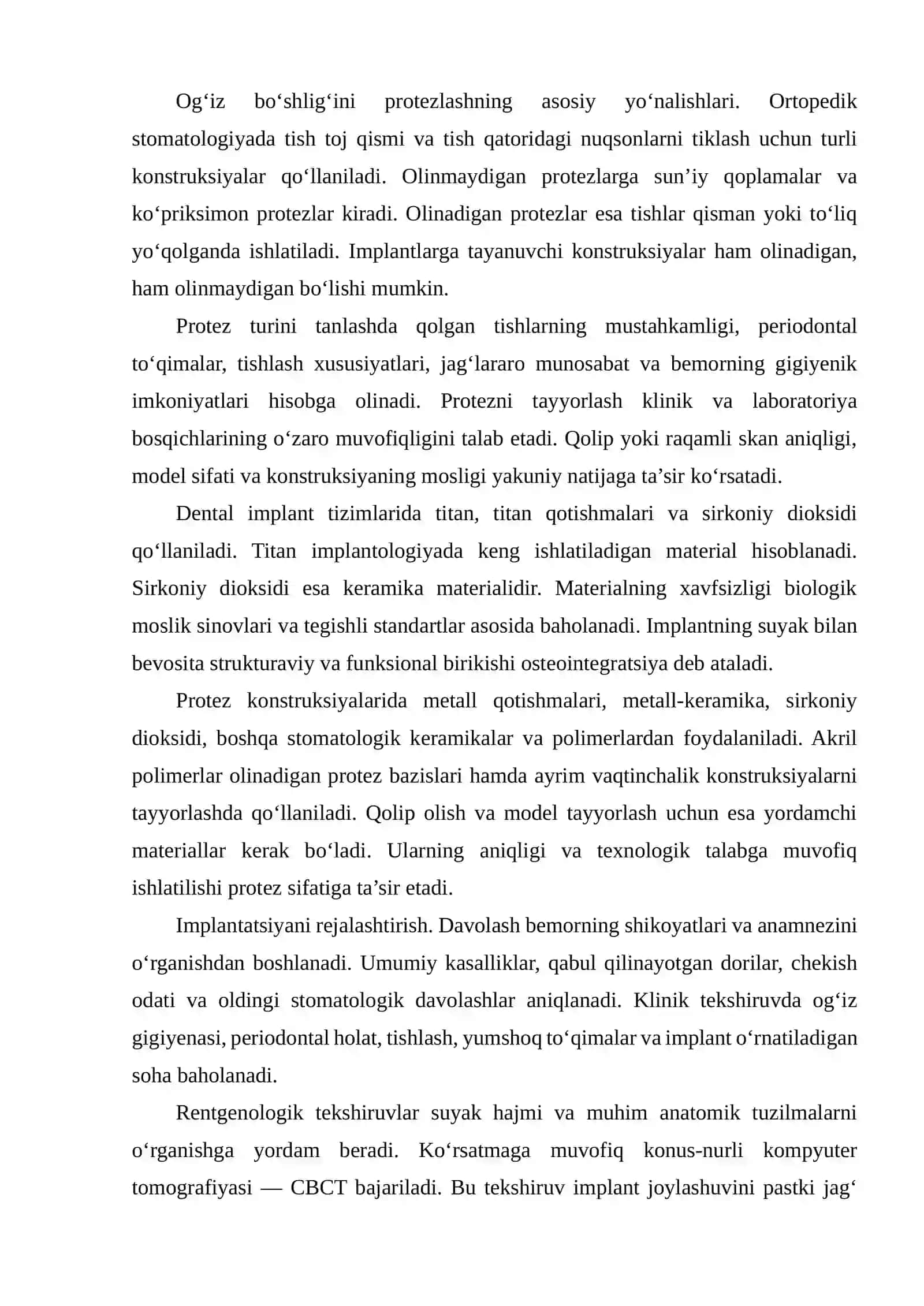OG‘IZ BO‘SHLIG‘INI PROTEZLASH VA DENTAL IMPLANTLARNI TAYYORLASHDA QO‘LLANILADIGAN MATERIALLAR, IMPLANTATSIYANI REJALASHTIRISH VA OPERATSIYA USULLARI 2
