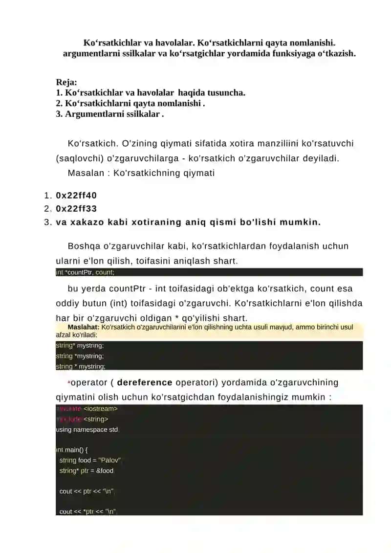 Ko‘rsatkichlar va havolalar 2
