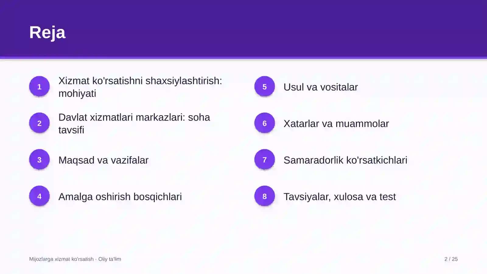 Mijozlarga xizmat ko'rsatish · Oliy ta'lim 2