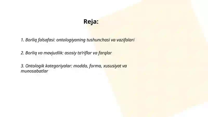 Borliq falsafasi Ontologiya 2