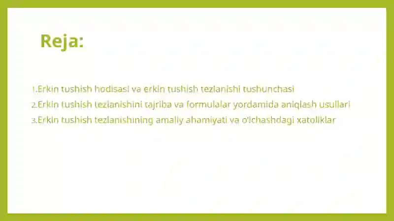 Erkin tushish tezlanishini aniqlash 2
