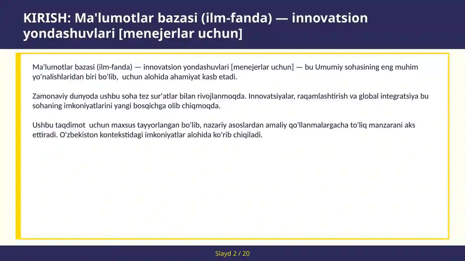 Ma'lumotlar bazasi (ilm-fanda) — innovatsion yondashuvlari [menejerlar uchun] 2