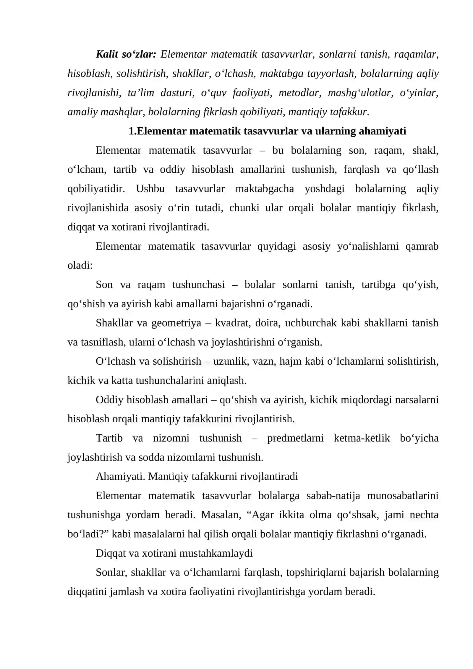 Bolalarni maktabga tayyorlashda elementar matematik tasavvurlarni shakllantirish orqali maktabga tayyorlash. 2